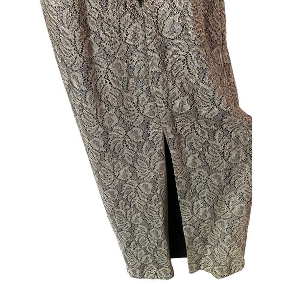 Vintage Formal Midi Dress US 7/8 Floral Silver Beige Bodycon Gown Classic Glam - Picture 7 of 10